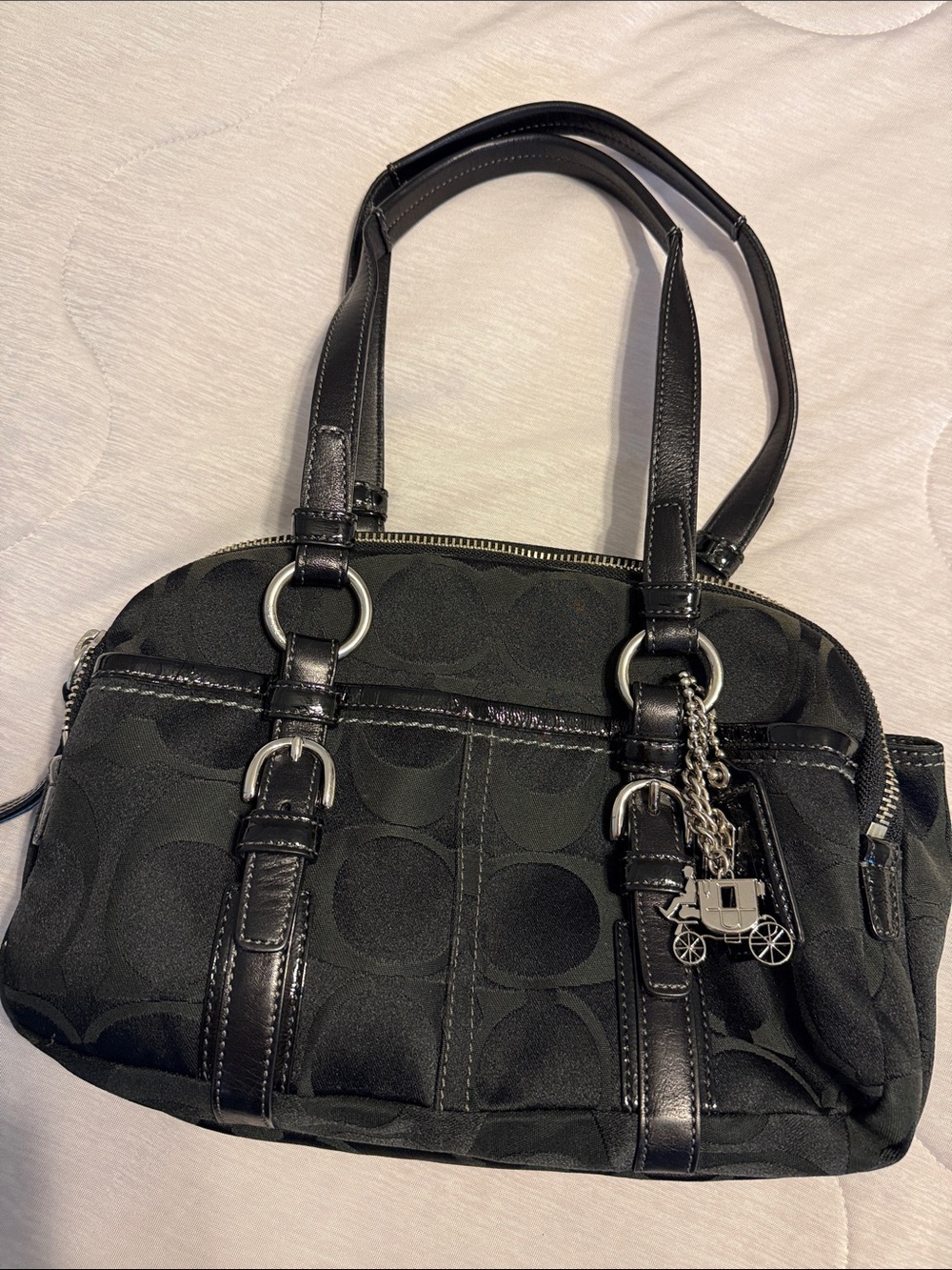 Coach Black Signature Jacquard Shoulder Bag with Charms - Picture 2 of 10